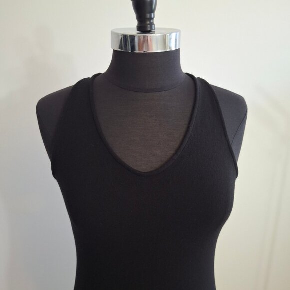 Racerback Bodycon Sz M Midi Sheath Dress Stretch Knit Asymmetrical Hem - Picture 3 of 12